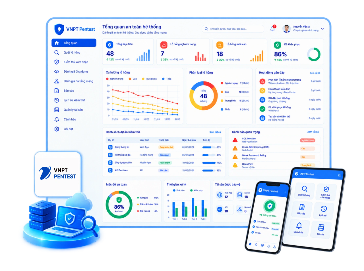 Giao diện Kiểm thử xâm nhập ứng dụng Web (WebApp) của VNPT Pentest